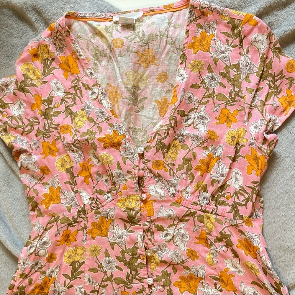 Cynthia Rowley Linen + Rayon Pink & Orange Floral Fit & Flare Mini Dress - Picture 15 of 15